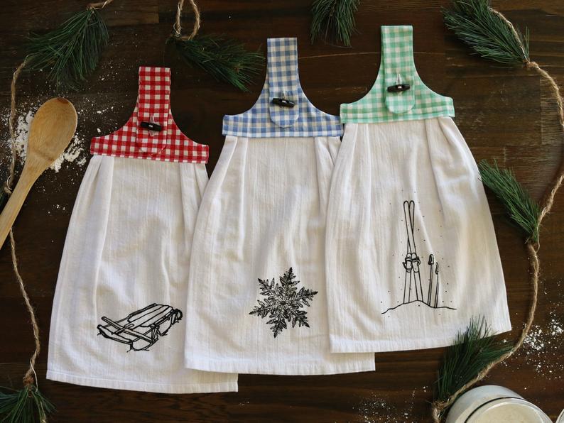Granny's Stay Put Checkered Tea Towels, Winter Collection