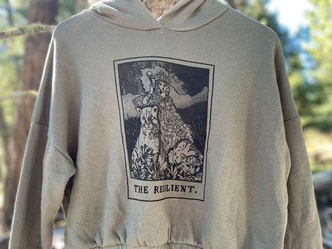 The Resilient. Women's Military Green Cinched Hoodie