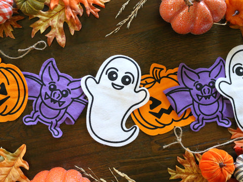 Halloween Felt Banners | Bat, Ghost, and Pumpkin | Screen printed Felt | Fall, Autumn, Seasonal, Holiday | Home Decor