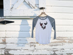 Upcycled Bison Skull Bitterroot Crown Baseball T-Shirt - Junior's Medium