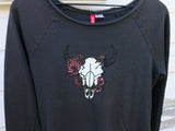 Upcycled Bison Skull Bitterroot Crown Scoop Neck Sweatshirt - Women's Small & Large