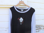Upcycled Bison Skull Bitterroot Crown Two Tone Gray Knitted Sweater - Women's Large & 2XL