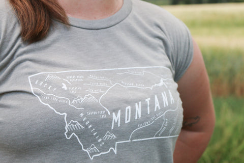 Montana Map Flowy Muscle Tee | Dusty Blue and Heather Stone