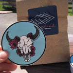 Sticker Bison Skull Bitterroot Flowers | 3 Inch Round Vinyl