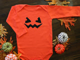 Baby Long Sleeve Onesie Smiling Pumpkin | Halloween Bodysuit | Jack O Lantern Costume | Fall, Autumn, Seasonal, Holiday